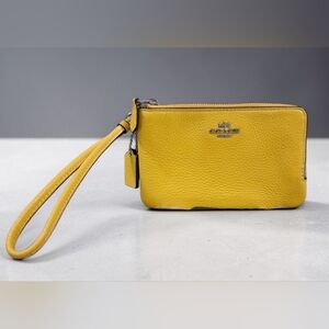 Coach Yellow Pebbled Leather Double Wristlet